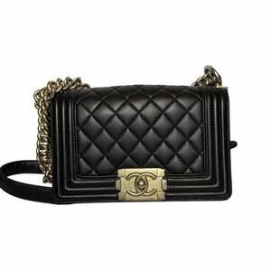 Chanel Small Boy Bag Black Caviar Leather Aged Gold Hardware Flap Crossbody
